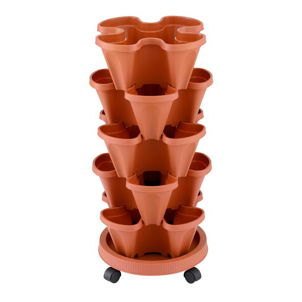 Green Fingers Raised Garden Bed 5 Tier Vertical Garden Brick Red Strawberry Stackable Planters Herbs Petunias Awezingly