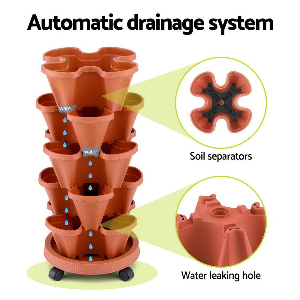 Green Fingers Raised Garden Bed 5 Tier Vertical Garden Brick Red Strawberry Stackable Planters Herbs Petunias Awezingly