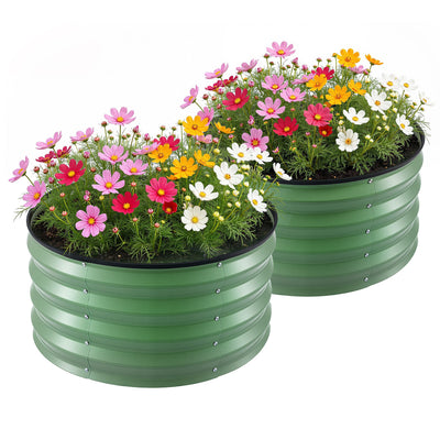 Green Fingers Round Raised Garden Bed 2 Pack Galvanised Planter Box Rust Resistant 60x60x30cm Green