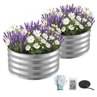 Green Fingers Round Raised Garden Bed 2 Pack Galvanised Planter Box Rust Resistant 60x60x30cm Silver