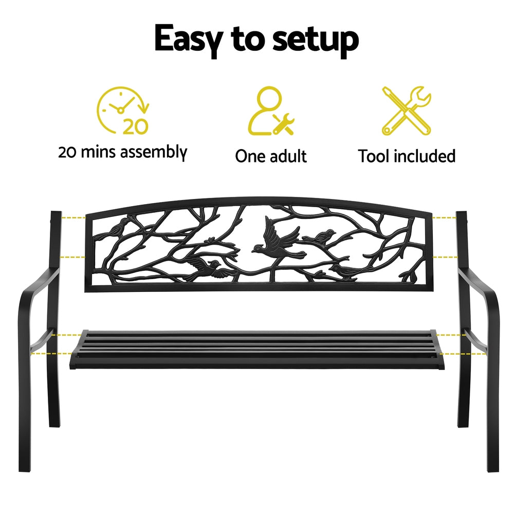 Gardeon Outdoor Bench Seat Garden Steel Outdoor Furniture 3 Seater Park Black Gardeon