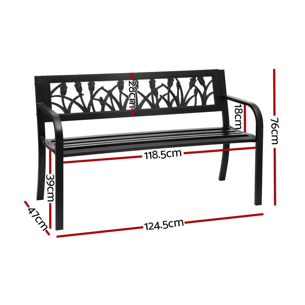 Gardeon Outdoor Garden Bench Seat Outdoor Furniture Steel 2 Seater Park Black Gardeon