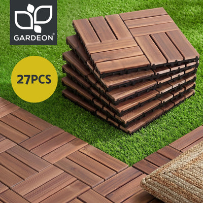 Gardeon 27PCS Wood Deck Tiles 30x30cm Interlocking Floor Tiles Pine Brown