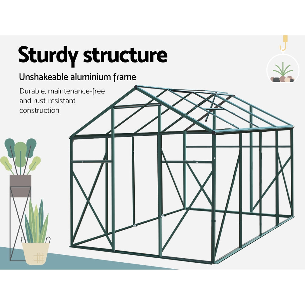 Greenfingers Aluminum Greenhouse Green House Garden Shed Polycarbonate 2.52x1.9M Greenfingers