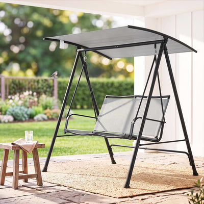 Gardeon Outdoor Swing Chair with Adjustable Canopy 142cmx172cm Stand Grey