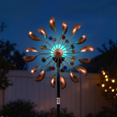 Gardeon Garden Windmill Metal Wind Spinner Solar Light Outdoor 190cmr Bronze