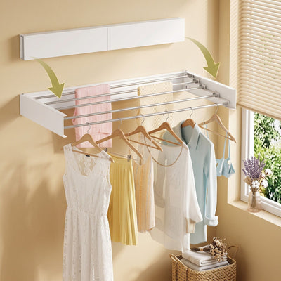 Artiss Set of 2 Clothes Rack Wall Mounted Airer Foldable White