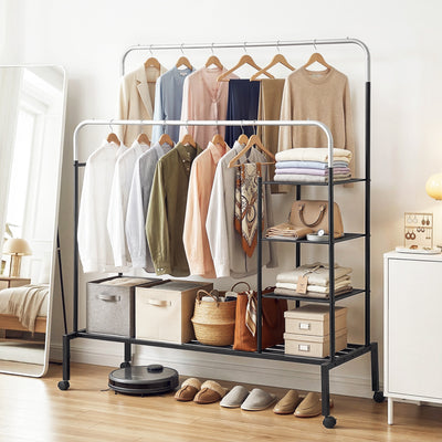 Artiss Clothes Rack Double Rod Airer Rail Coat Stand Hanger Storage Shelf