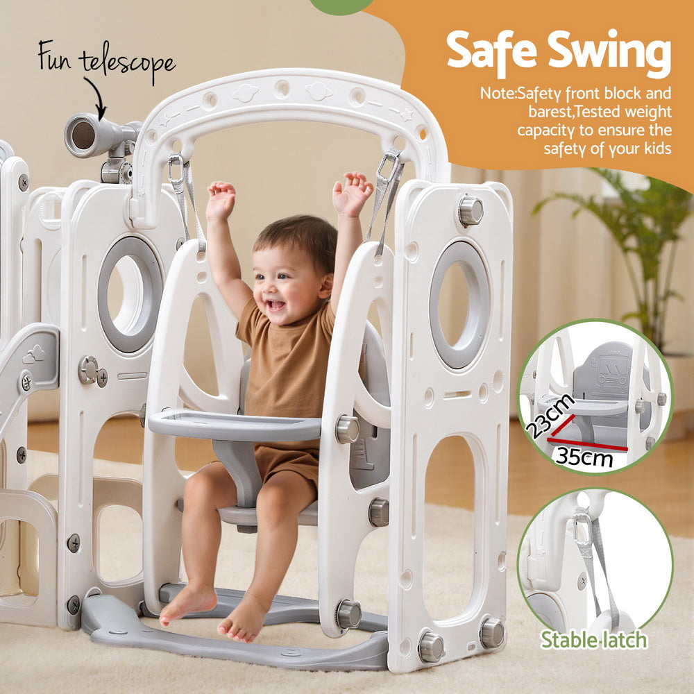 Keezi Kids Slide Swing Set Basketball Hoop Ring Football Outdoor Toys 132cm grey Awezingly