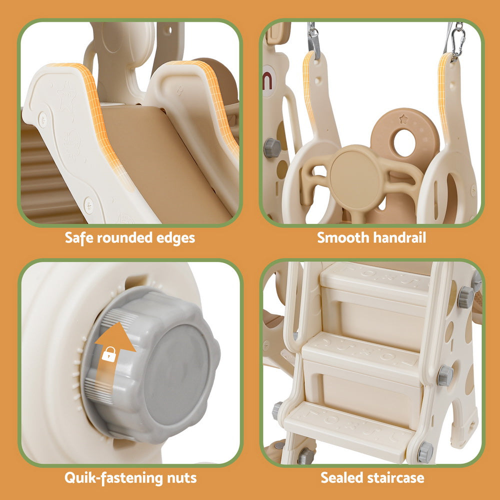 Keezi Kids Slide Swing Set Basketball Hoop Outdoor Playground Toys 160cm Beige Awezingly