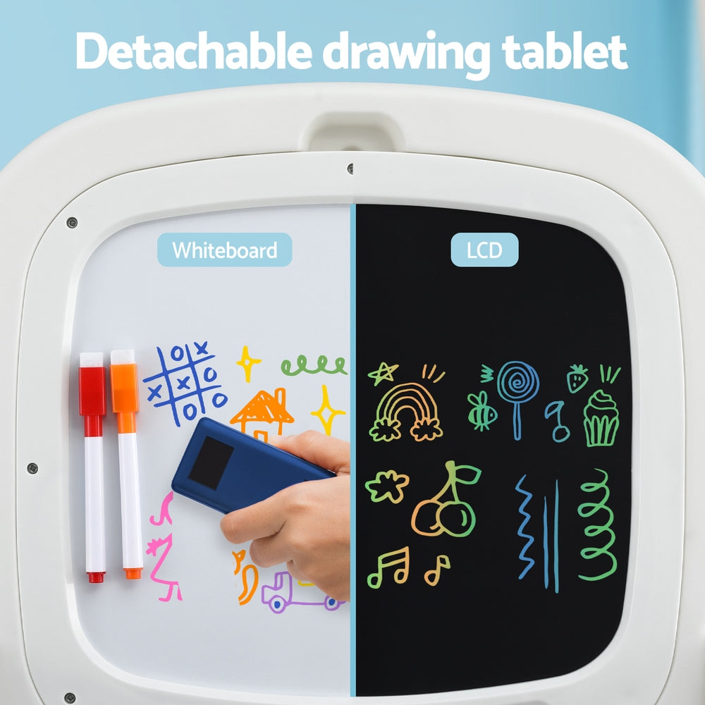 Keezi Kids Table and Chair Set 2 in 1 Easel Desk Stool w/ LCD Writing Tablet Awezingly