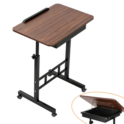 Artiss Adjustable Laptop Desk Mobile Bedside Table Hidden Storage Walnut