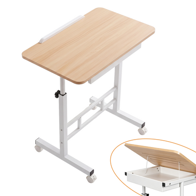 Artiss Adjustable Laptop Desk Mobile Bedside Table Hidden Storage Wood