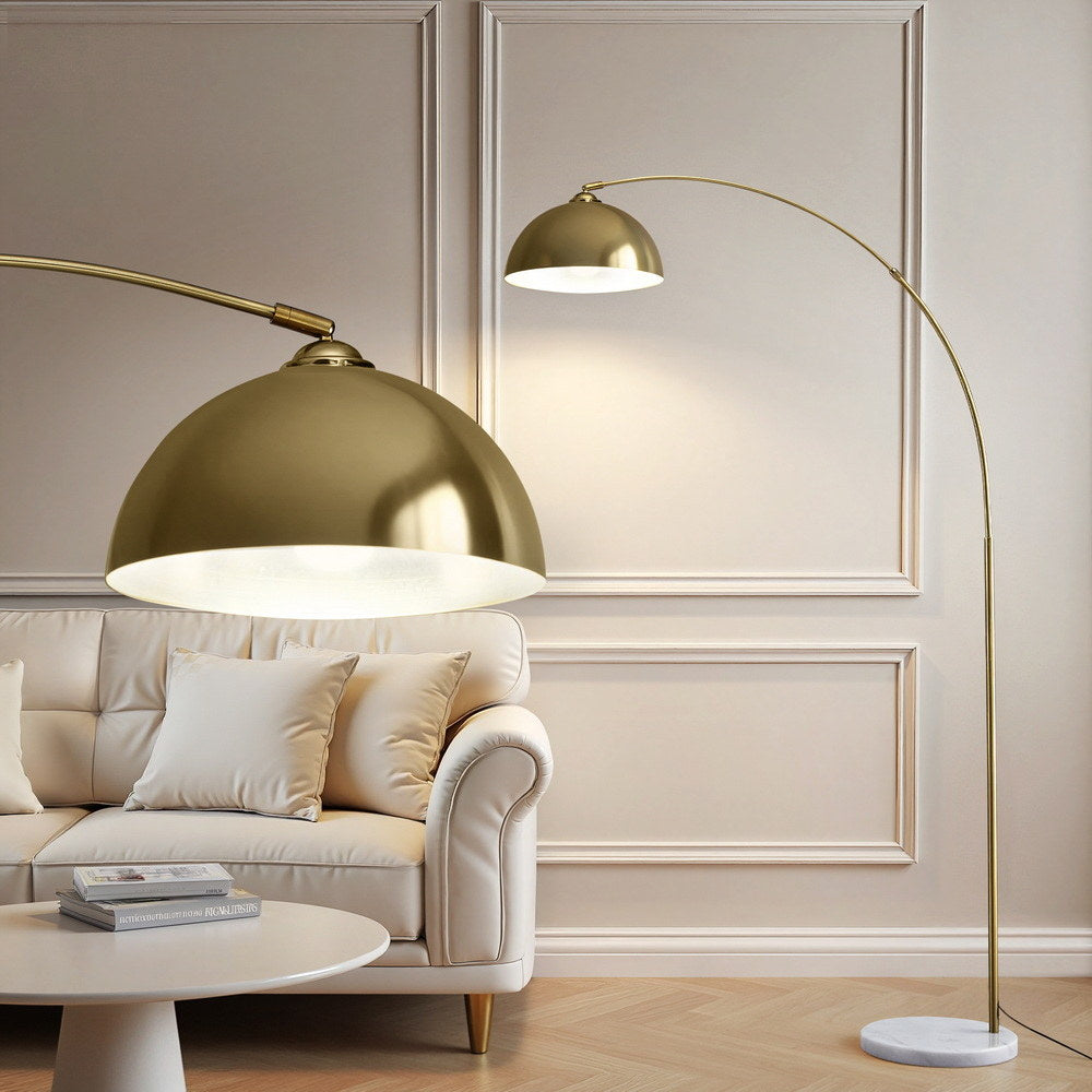 Artiss Modern Arched Floor Lamp Gold Brass Standing Heavy-Duty Marble Base for Living Room Bedroom Awezingly