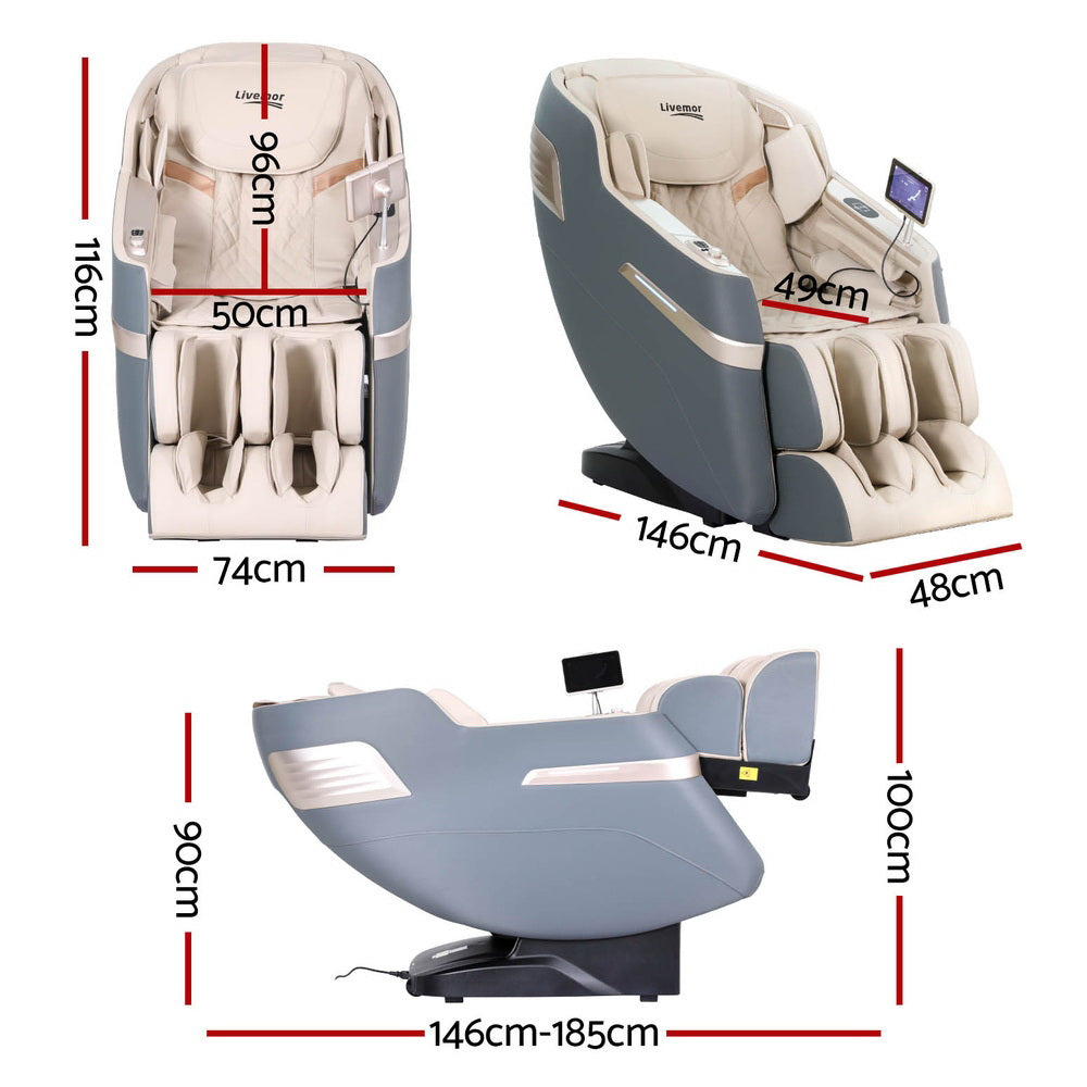 Livemor 4D Massage Chair Electric Recliner Home Massager Gray Sina Livemor