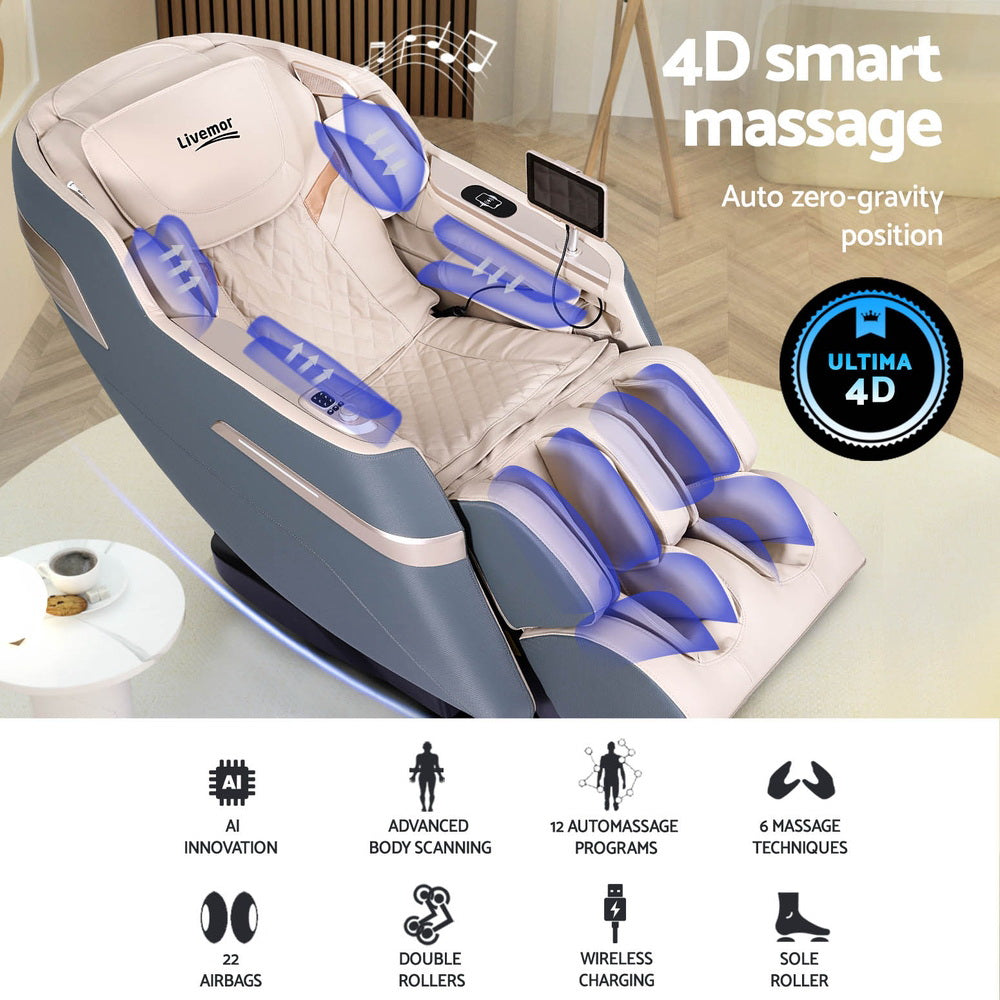 Livemor 4D Massage Chair Electric Recliner Home Massager Gray Sina Livemor