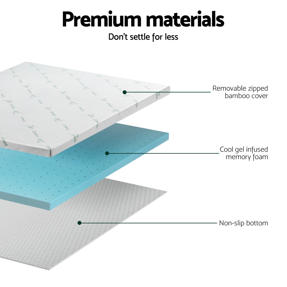 Giselle Bedding Memory Foam Mattress Topper Ventilated Cool Gel 5cm King Single Giselle Bedding