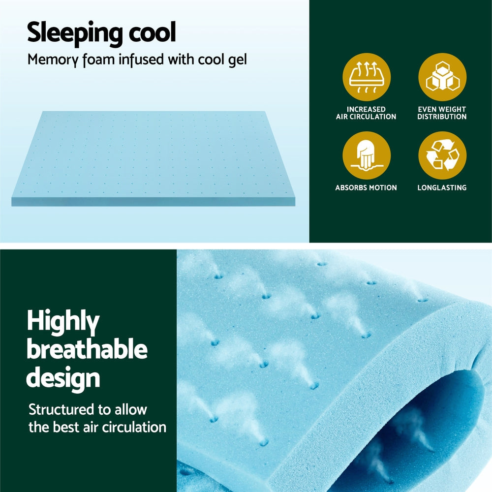 Giselle Bedding Memory Foam Mattress Topper Ventilated Cool Gel 8cm King Single Giselle Bedding