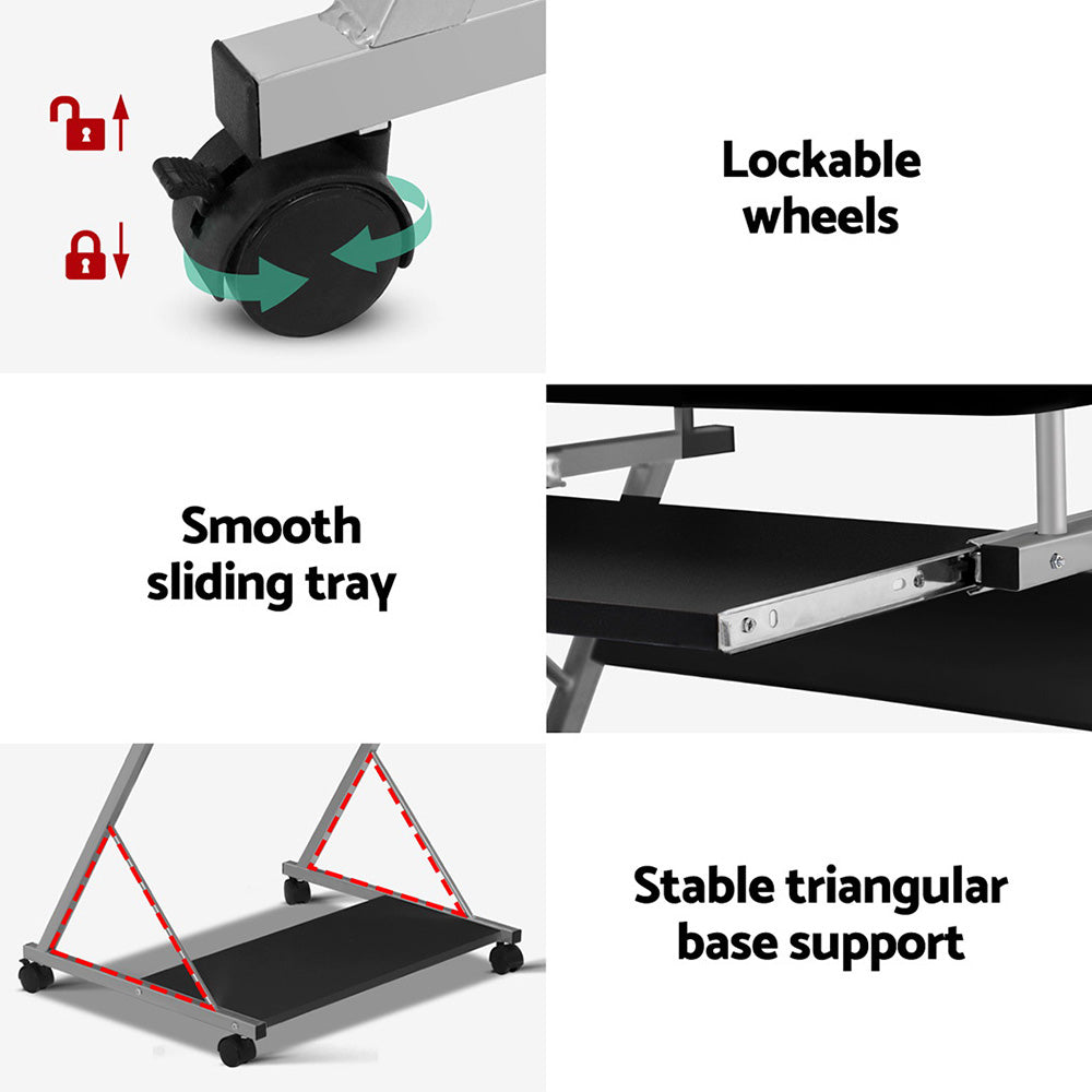 Artiss Metal Pull Out Table Desk - Black Artiss