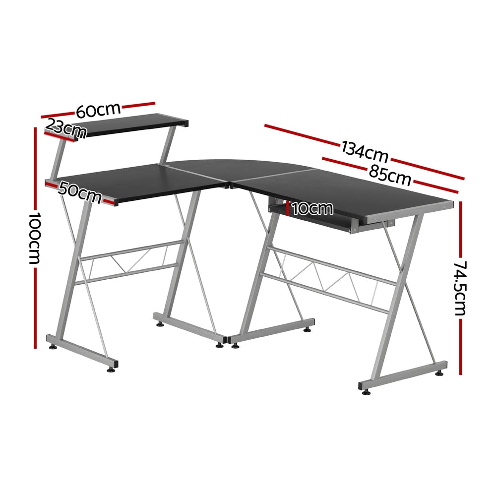 Artiss Corner Metal Pull Out Table Desk - Black Artiss