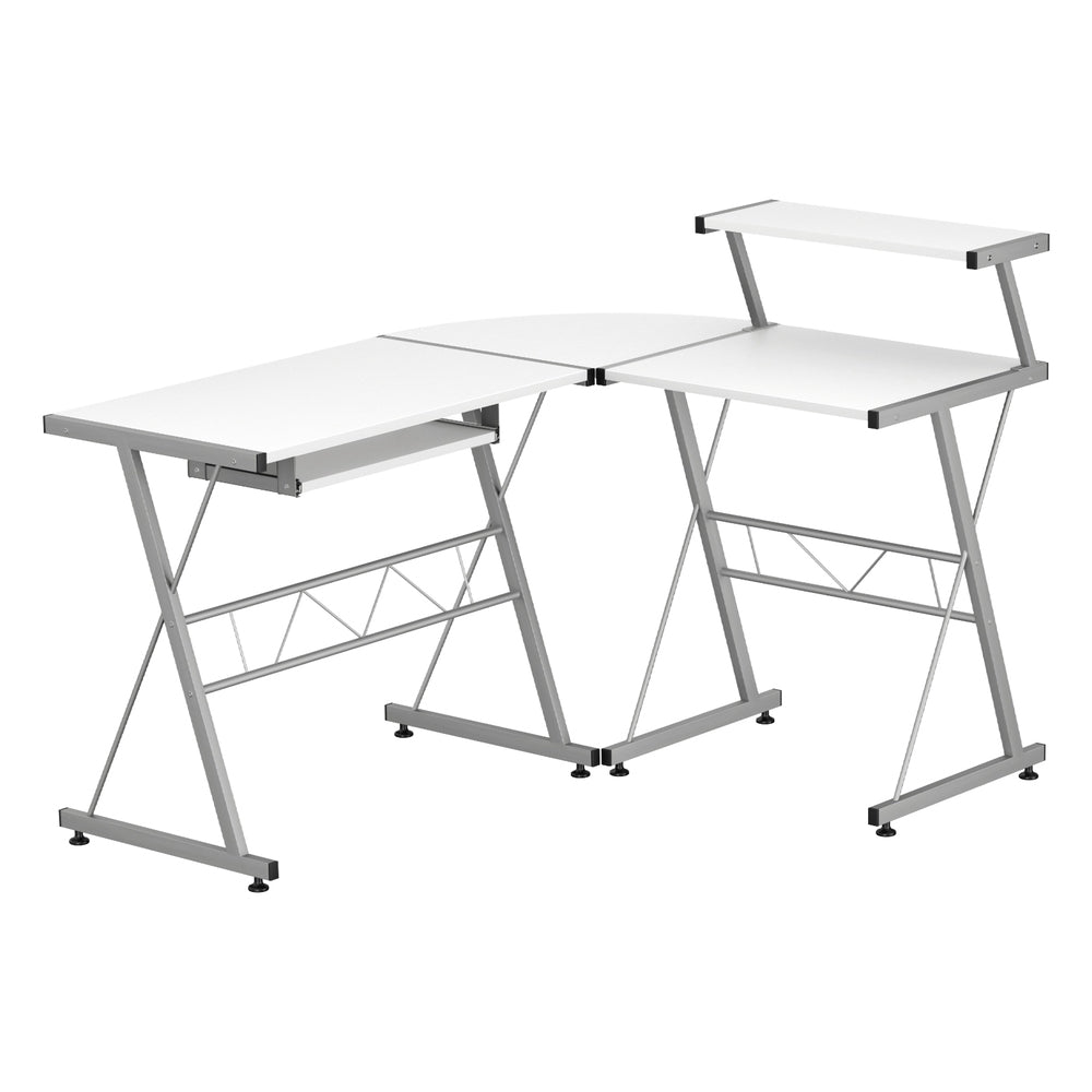 Artiss Corner Metal Pull Out Table Desk - White Artiss