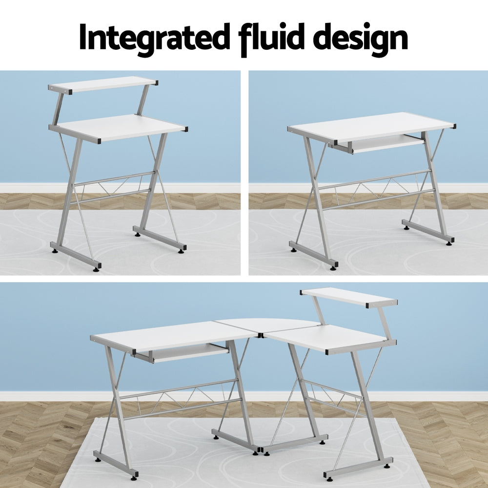 Artiss Corner Metal Pull Out Table Desk - White Artiss