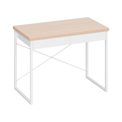 Artiss Metal Desk with Drawer - White with Wooden Top