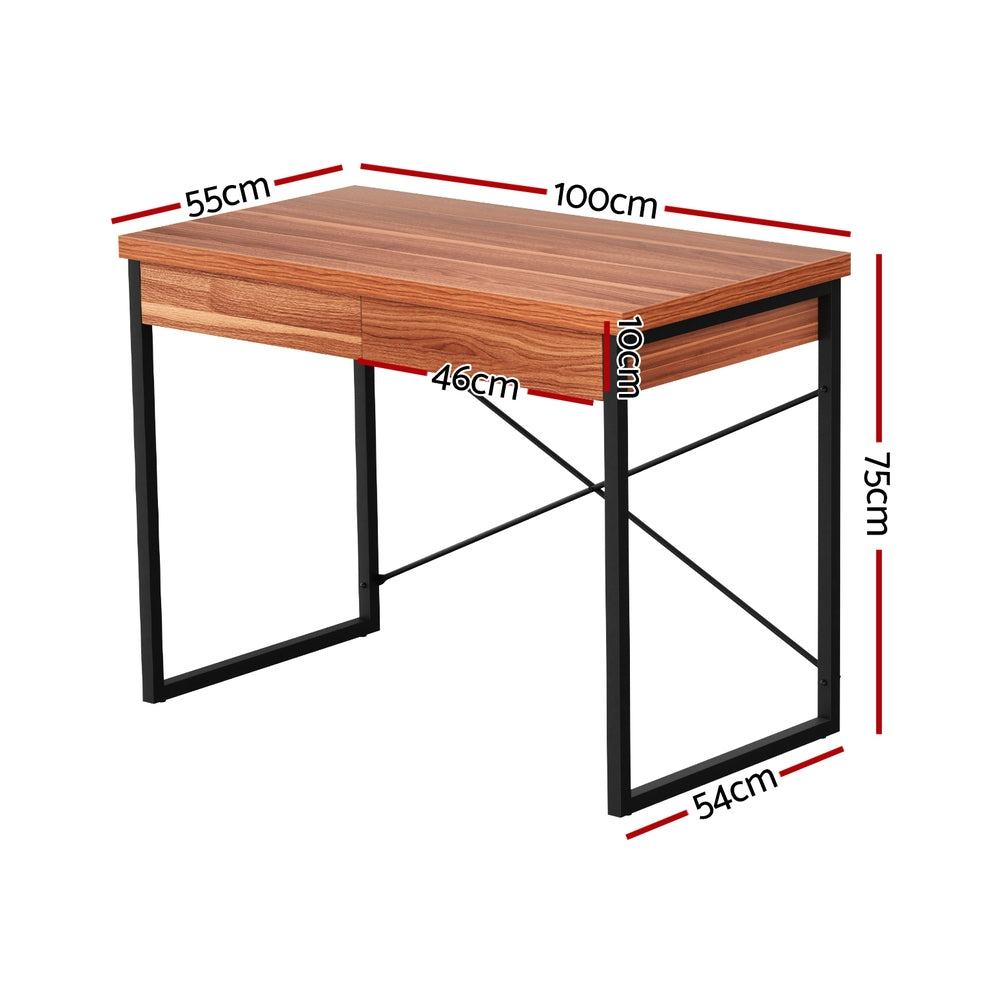 Artiss Metal Desk with Drawer - Walnut Artiss