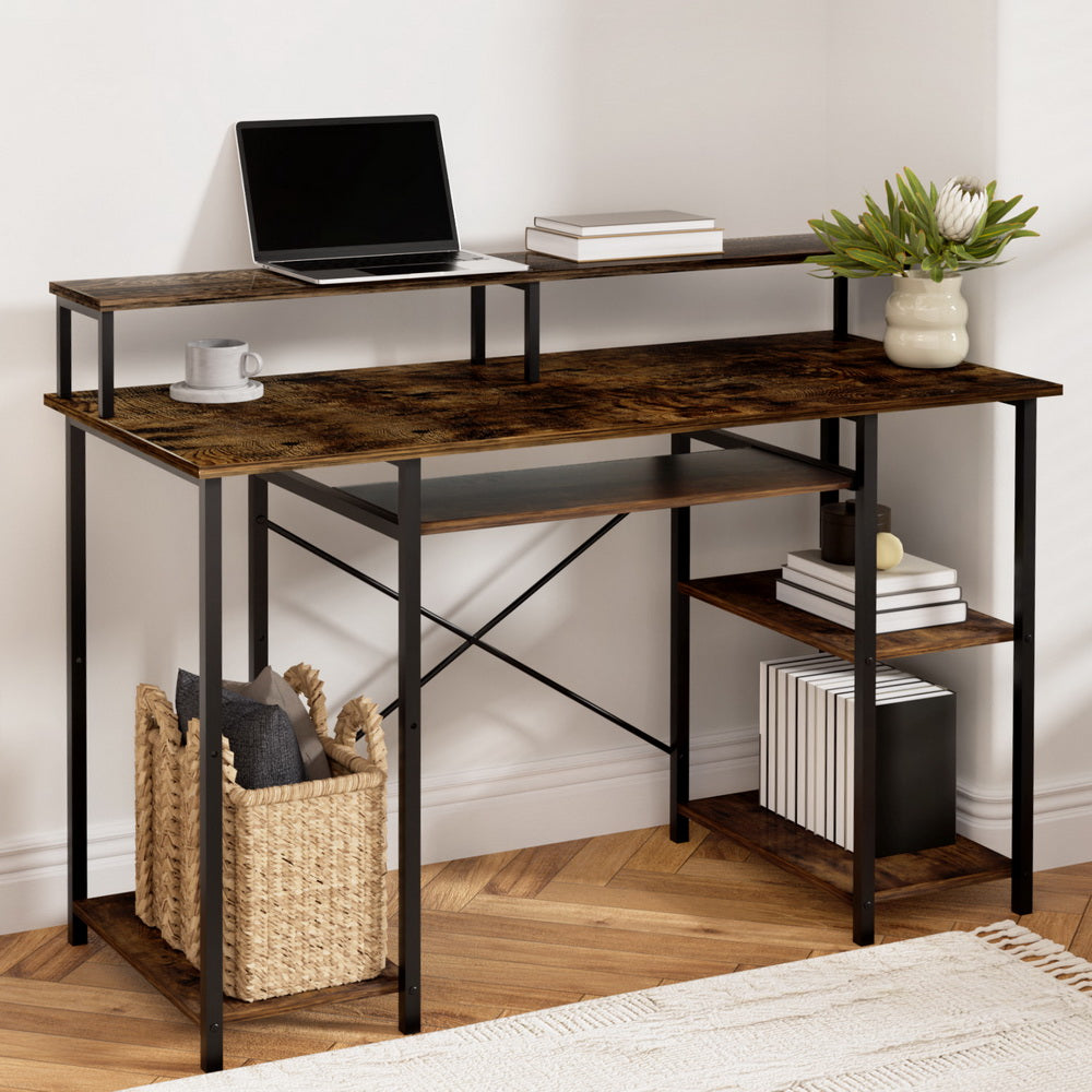 Artiss Computer Desk Laptop Desks Home Office Study Table Open Shelf Brown 120CM Awezingly