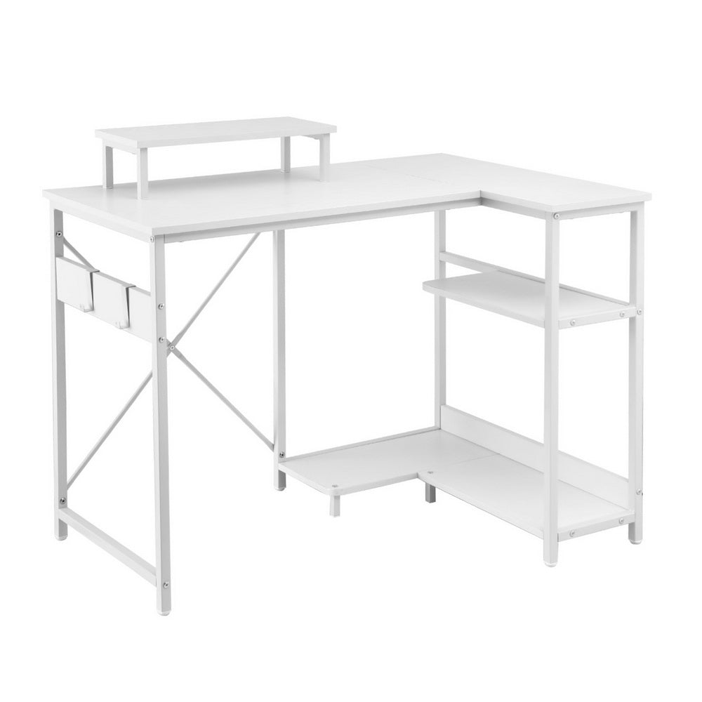 Artiss Computer Desk L-Shape Home Office Study Table Open Shelves White 100CM Awezingly