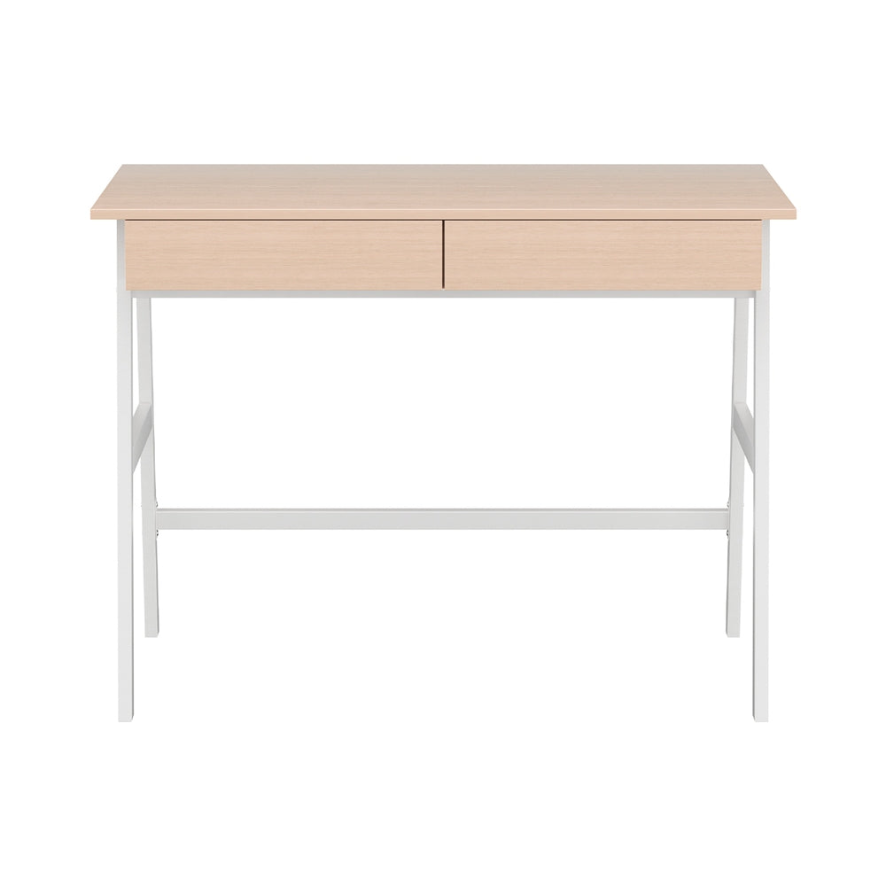 Artiss Metal Desk with Drawer - White with Oak Top Artiss