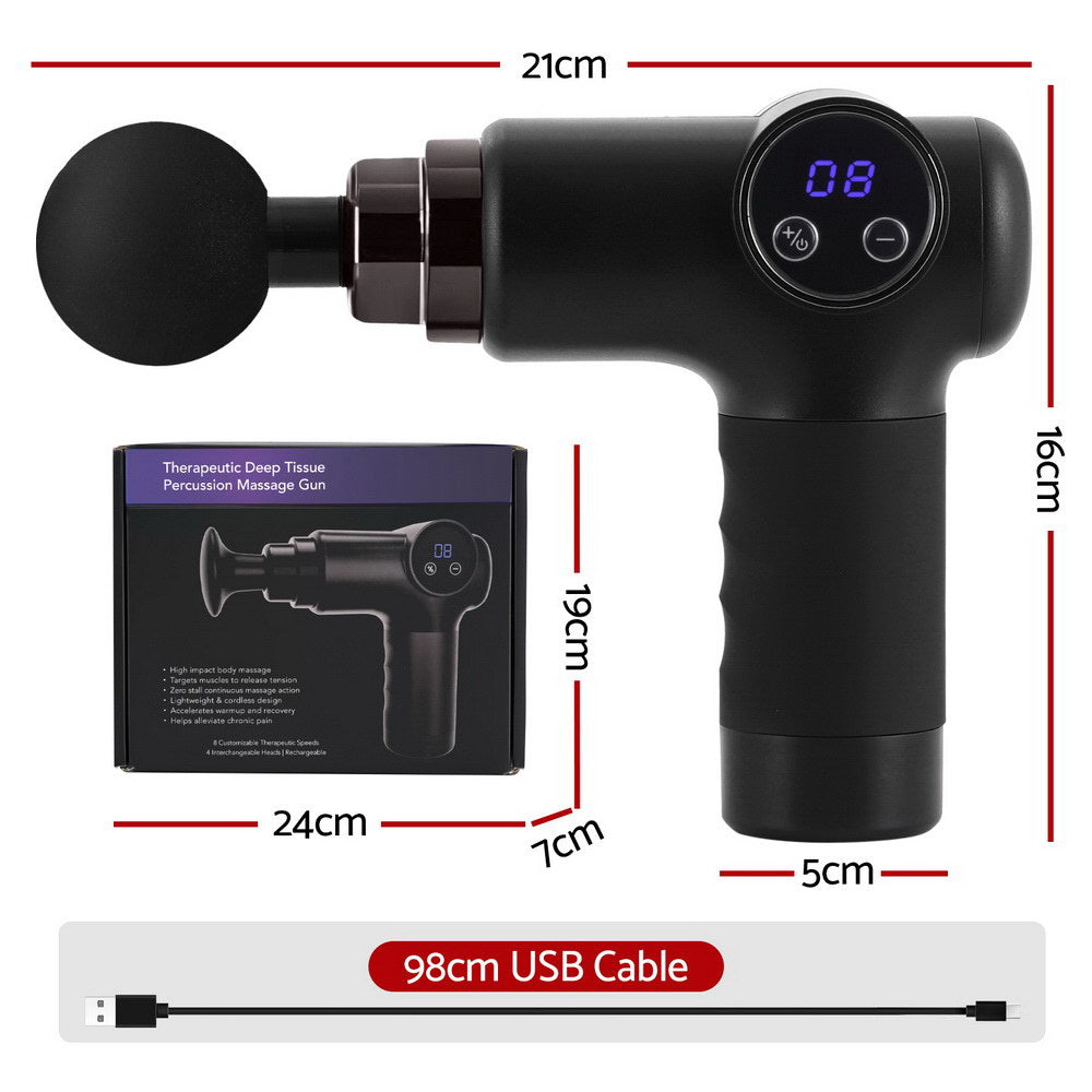 Everfit Massage Gun 8 Speed 4 Heads Vibration Muscle Massager Chargeable Black Awezingly