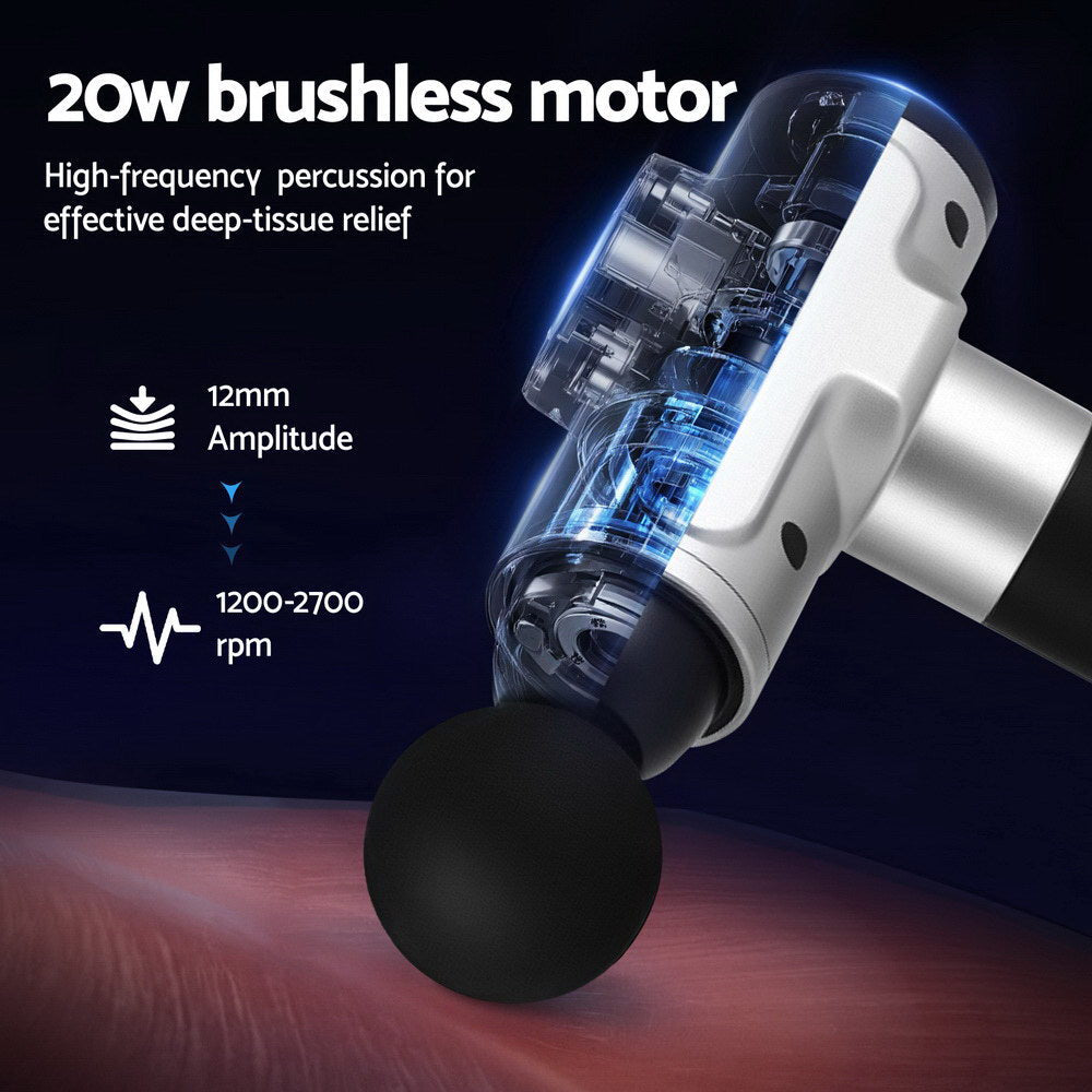 Everfit Massage Gun 30 Speed 6 Heads Vibration Muscle Massager Chargeable Silver Awezingly