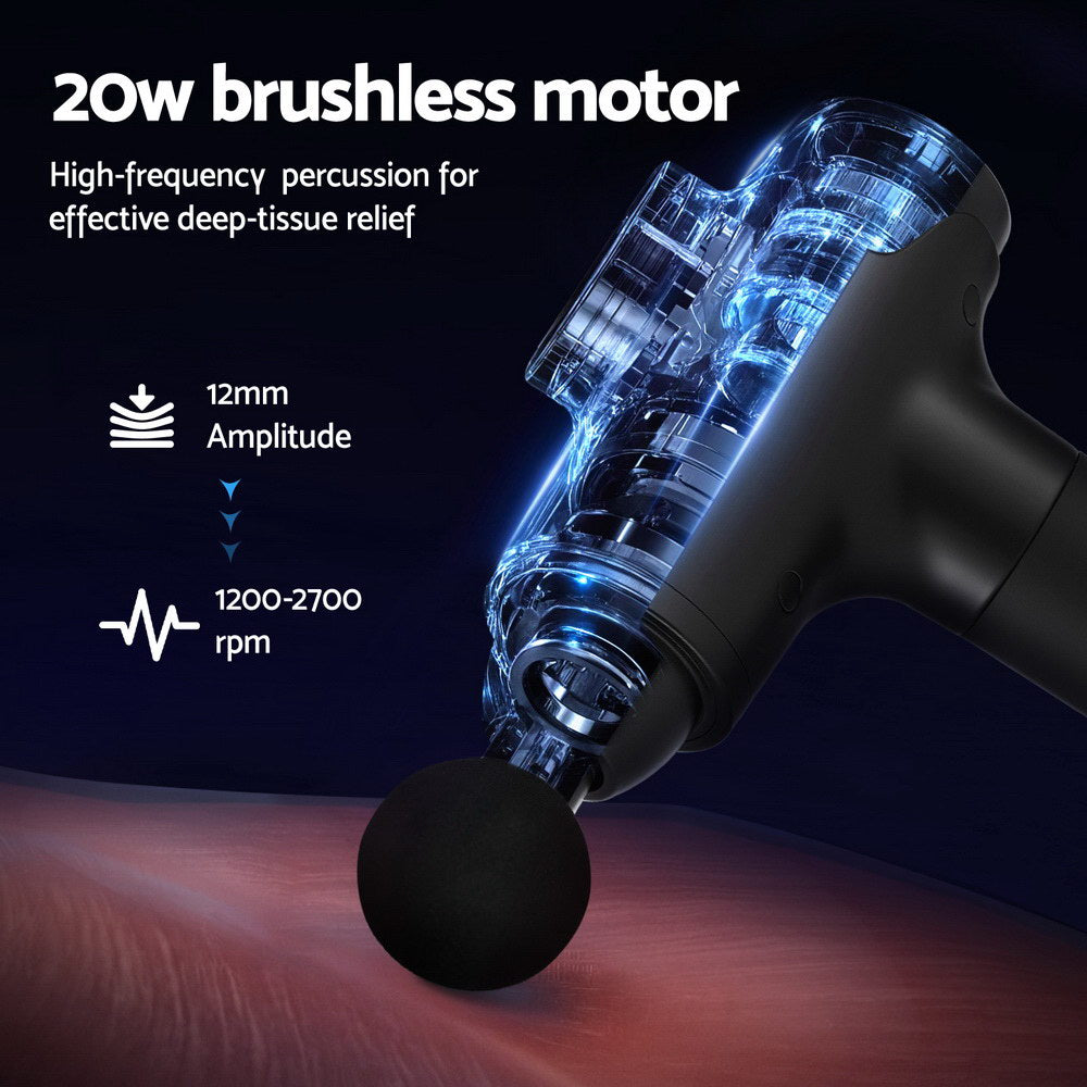 Everfit Massage Gun 30 Speed 8 Heads Vibration Muscle Massager Chargeable Black Awezingly