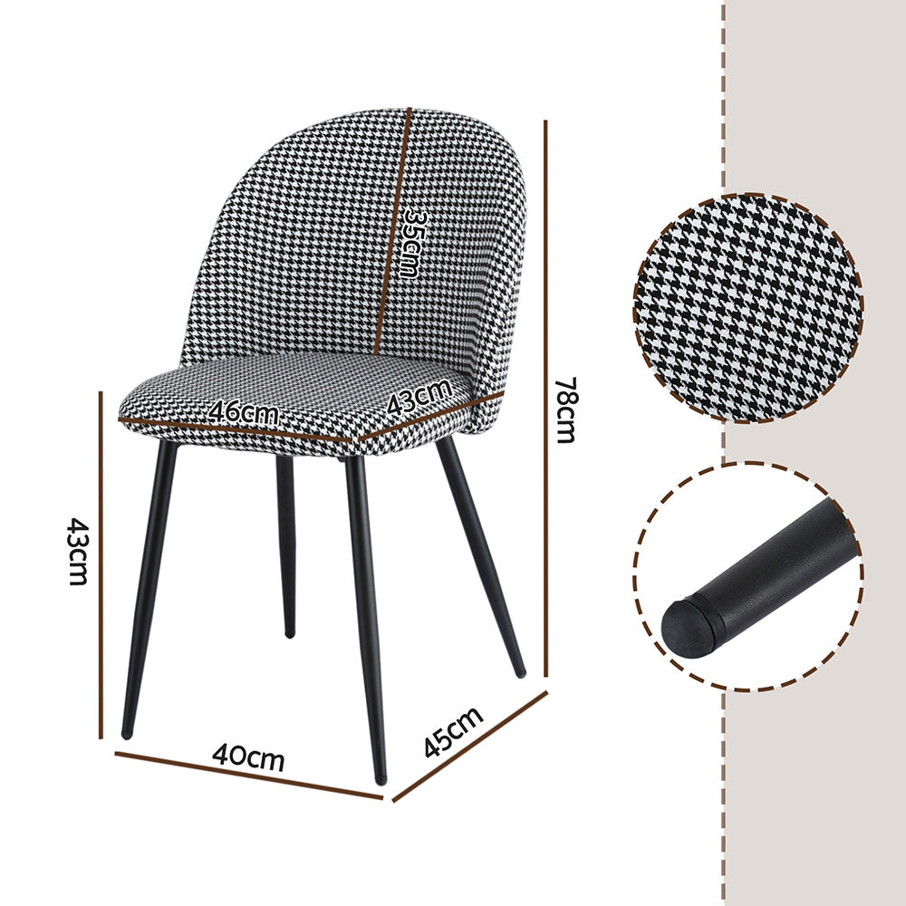 Artiss Dining Chairs Set of 4 Linen Solid Curved Houndstooth Awezingly