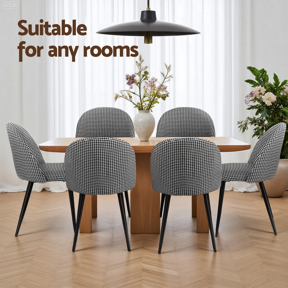 Artiss Dining Chairs Set of 4 Linen Solid Curved Houndstooth Awezingly