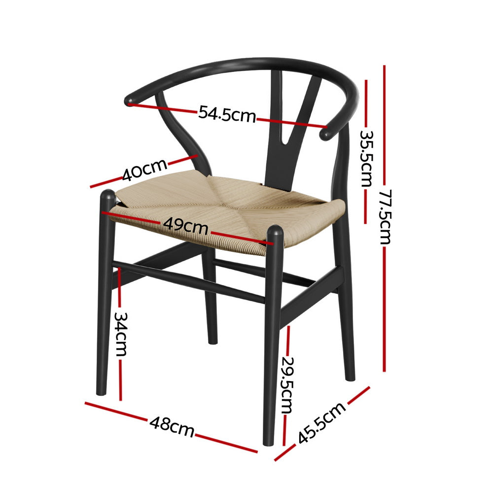 1x Artiss Dining Chair Wooden Rattan Wishbone Black Artiss