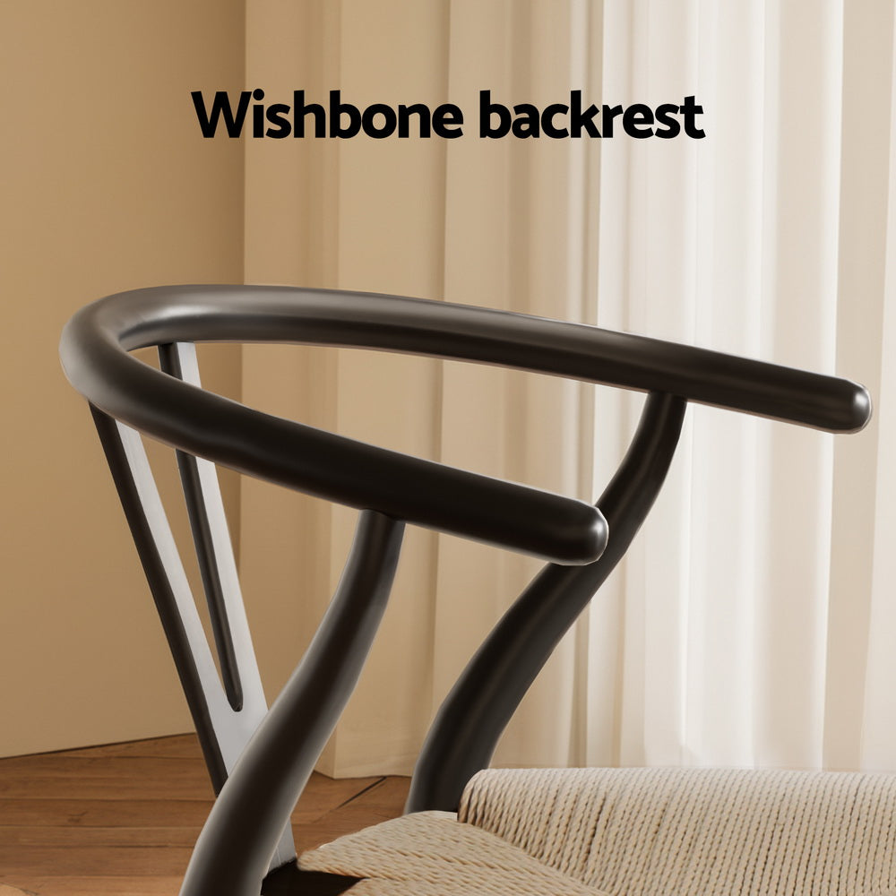 1x Artiss Dining Chair Wooden Rattan Wishbone Black Artiss