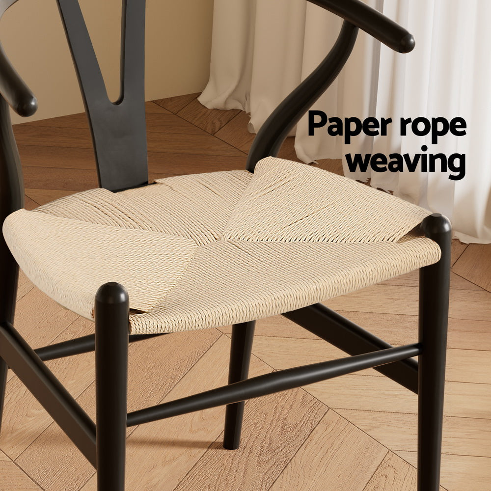 1x Artiss Dining Chair Wooden Rattan Wishbone Black Artiss