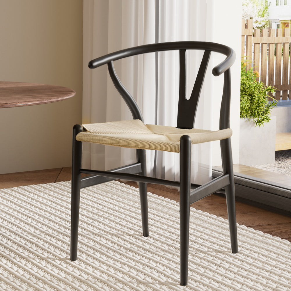 1x Artiss Dining Chair Wooden Rattan Wishbone Black Artiss