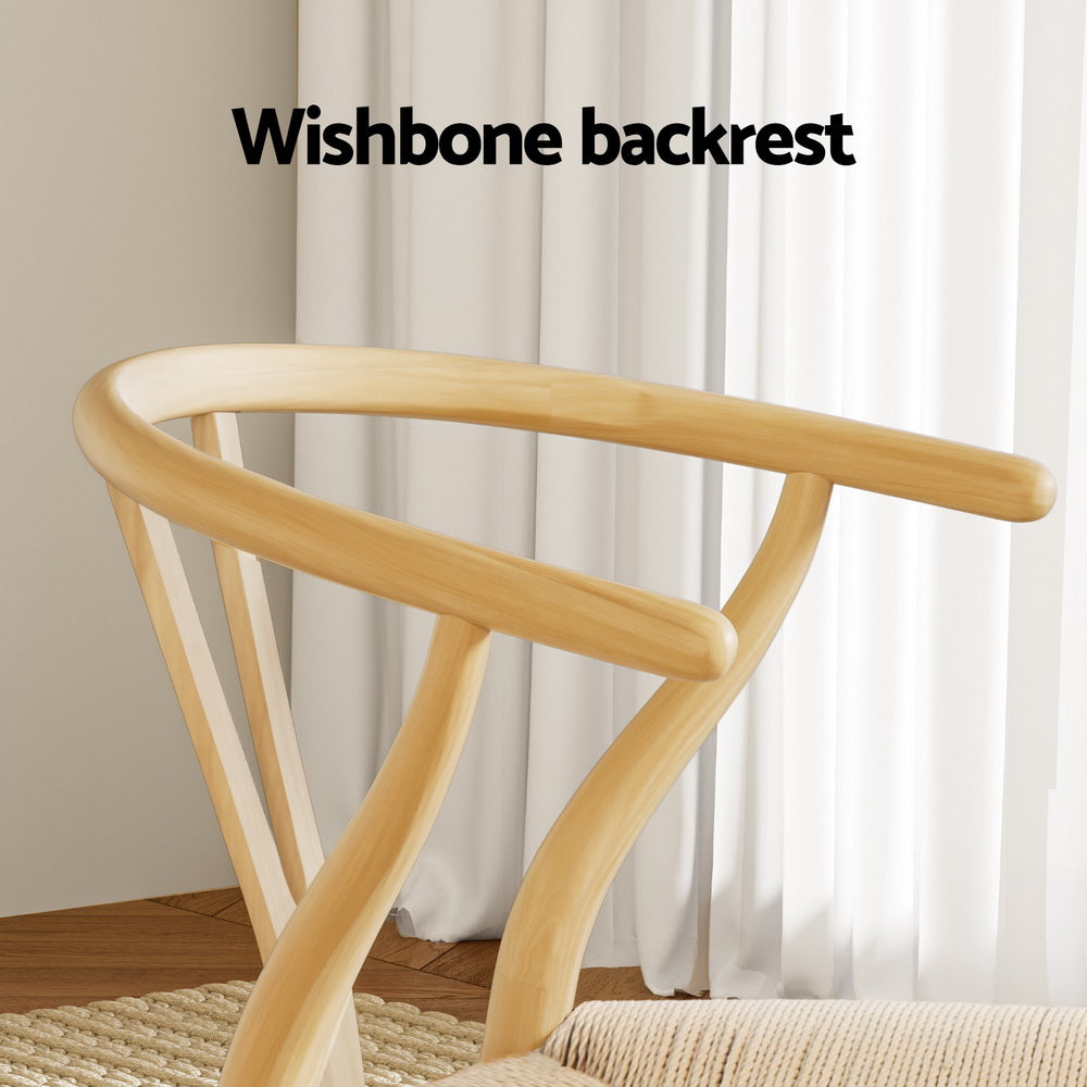 1 Set of 2 Artiss Dining Chairs Wooden Rattan Seat Wishbone Back Artiss