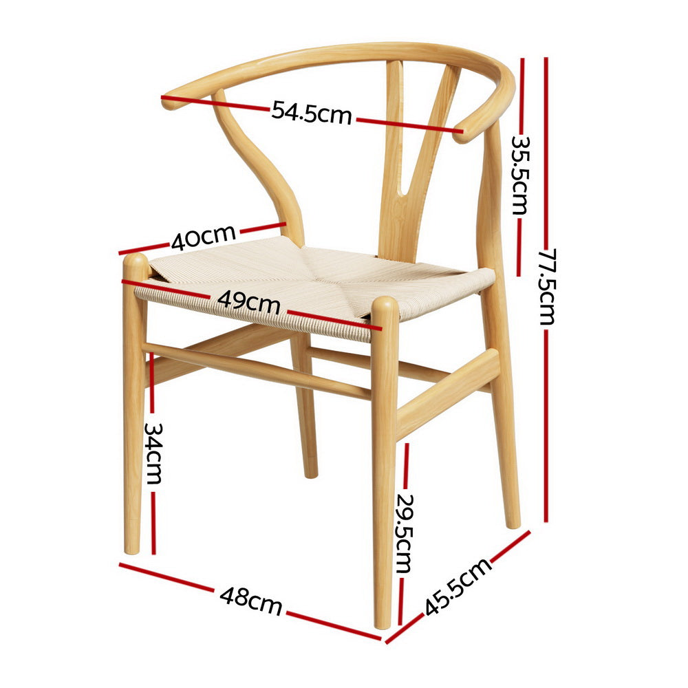 1 Set of 4 Artiss Dining Chairs Wooden Rattan Seat Wishbone Back Artiss