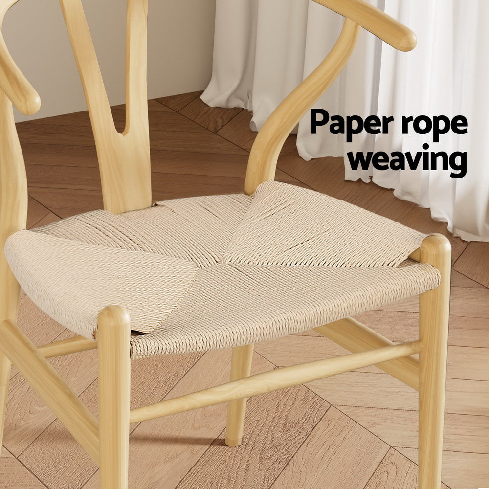 1 Set of 6 Artiss Dining Chairs Wooden Rattan Seat Wishbone Back Artiss