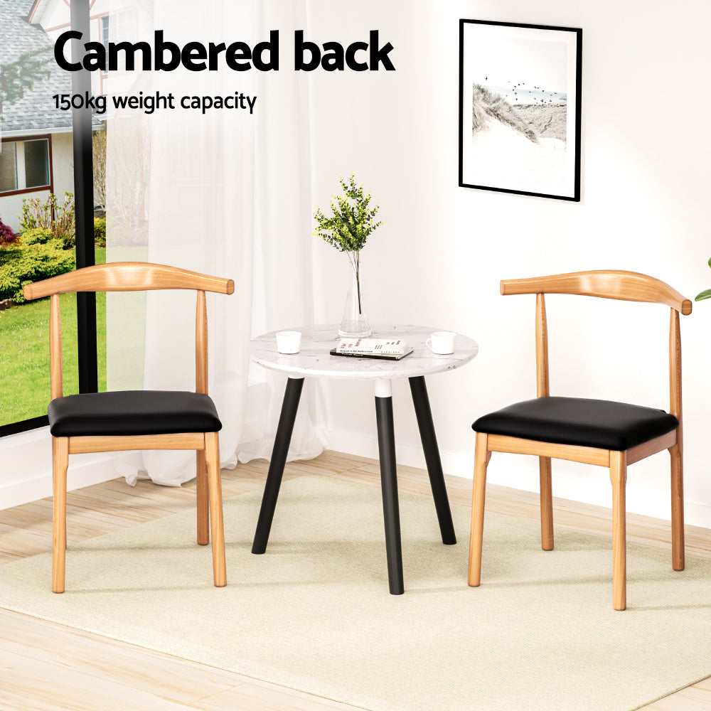 Artiss 2x Dining Chairs Rubber Wood Leather Seat Black Artiss