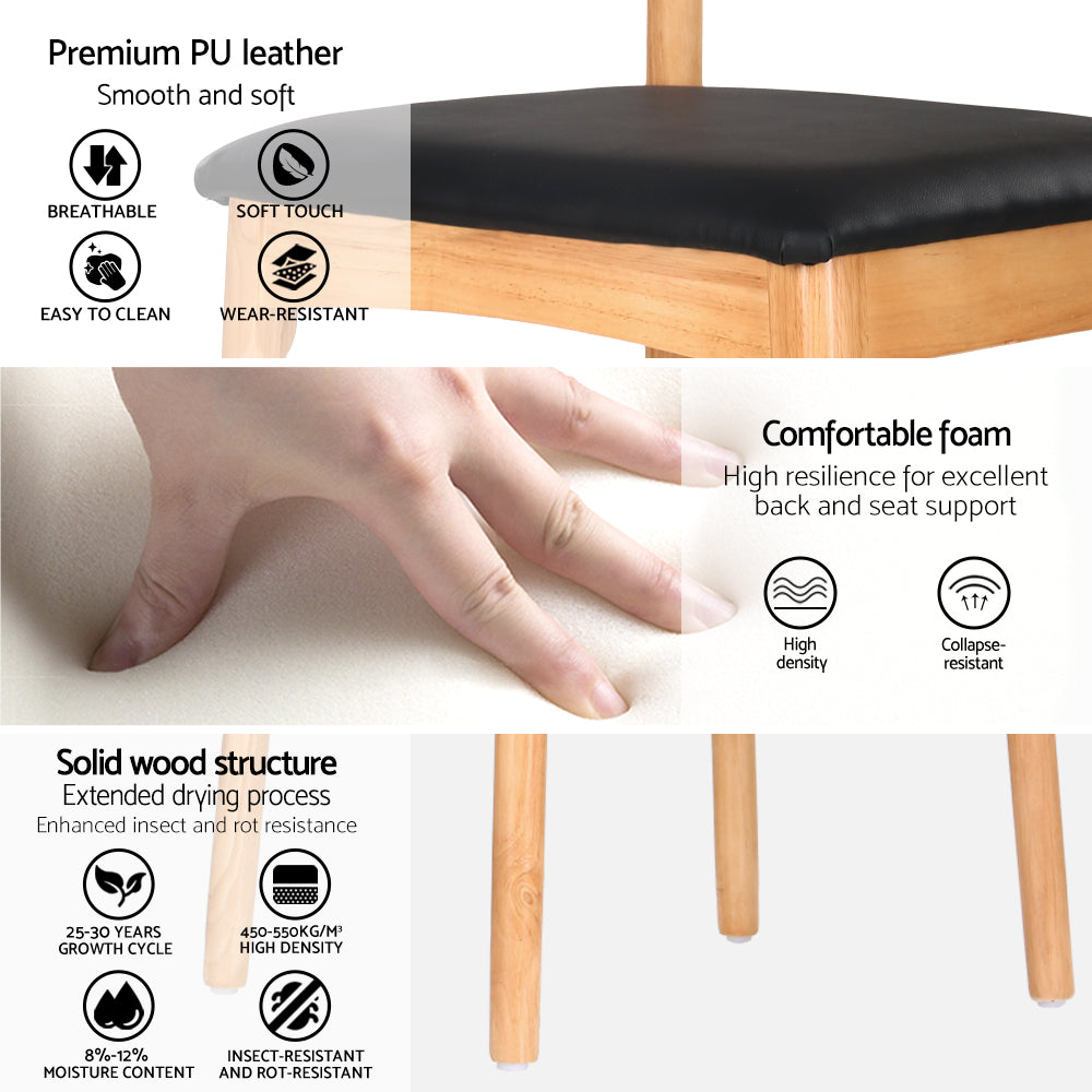 Artiss 2x Dining Chairs Rubber Wood Leather Seat Black Artiss