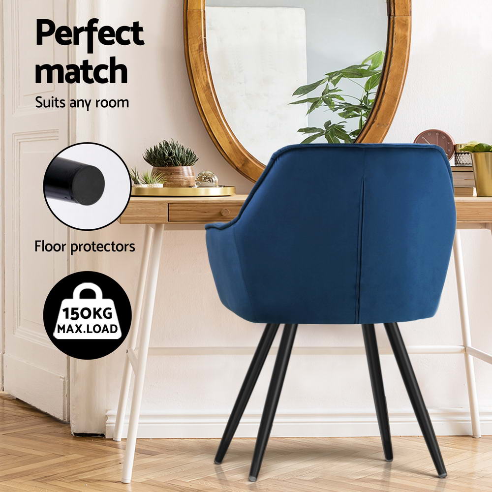 Artiss Dining Chairs Set of 4 Velvet Diamond Tufted Armchair Blue Artiss