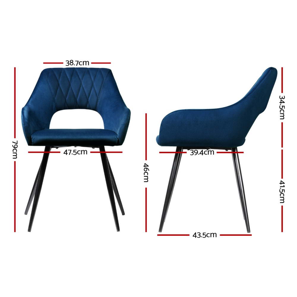 Artiss Dining Chairs Set of 4 Velvet Hollow Armchair Blue Artiss