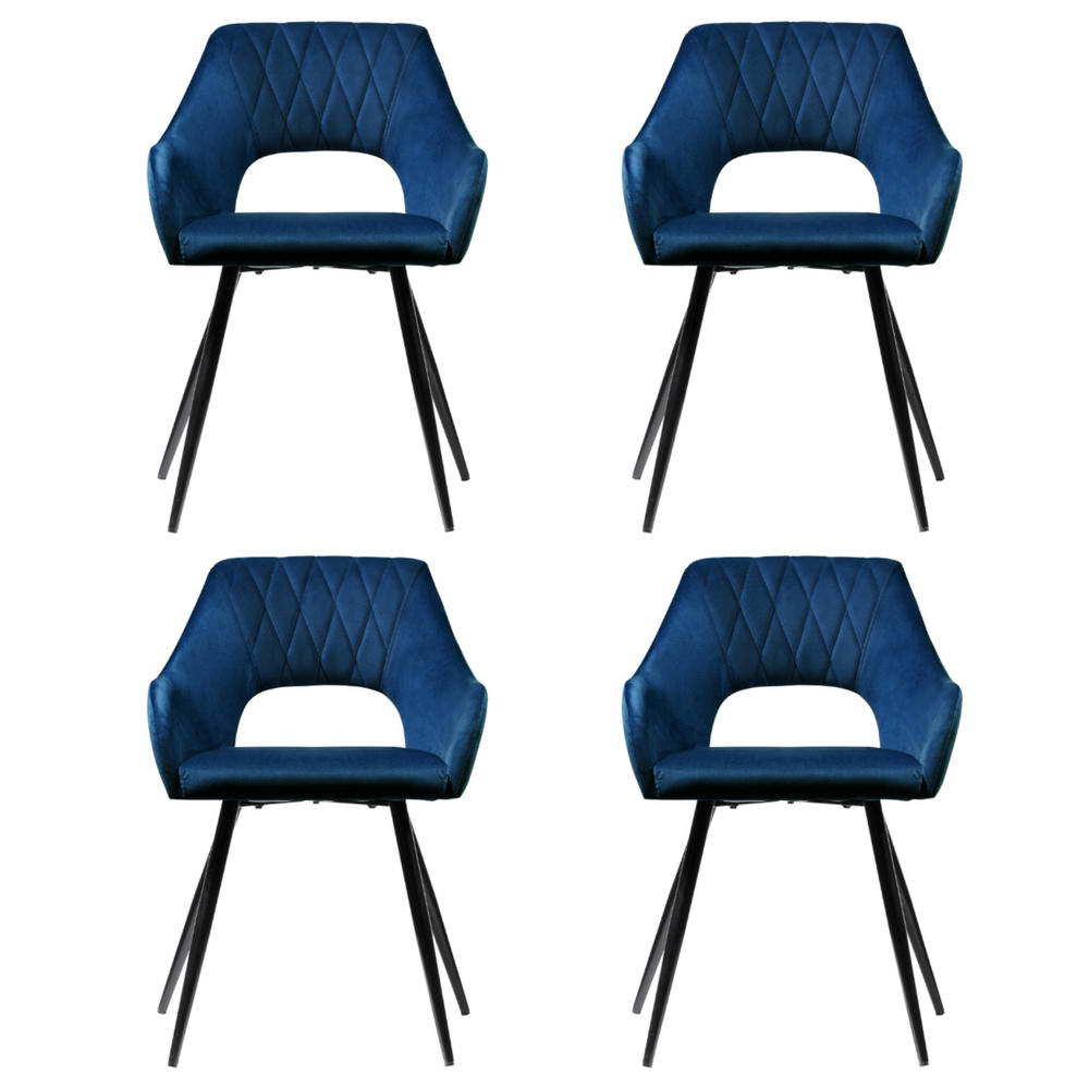 Artiss Dining Chairs Set of 4 Velvet Hollow Armchair Blue Artiss