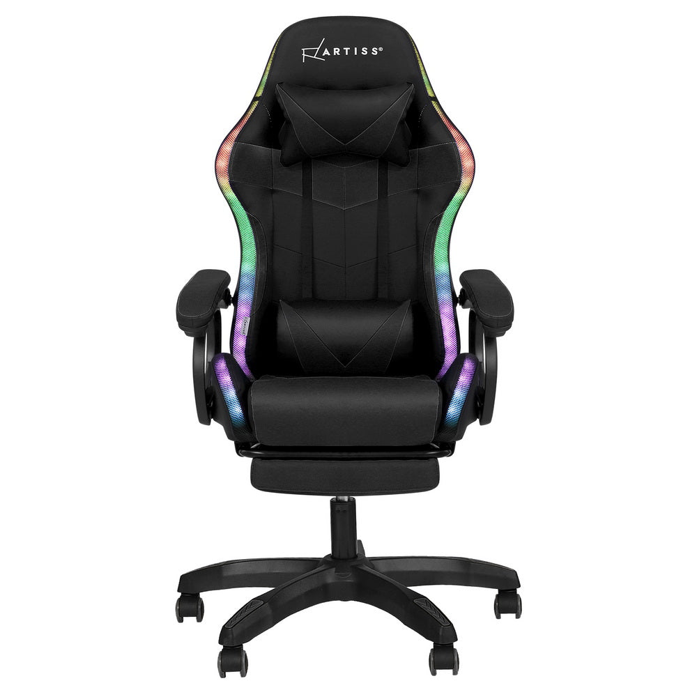Artiss Gaming Office Chair 12 RGB LED Massage Computer Work Seat Footrest Black Awezingly