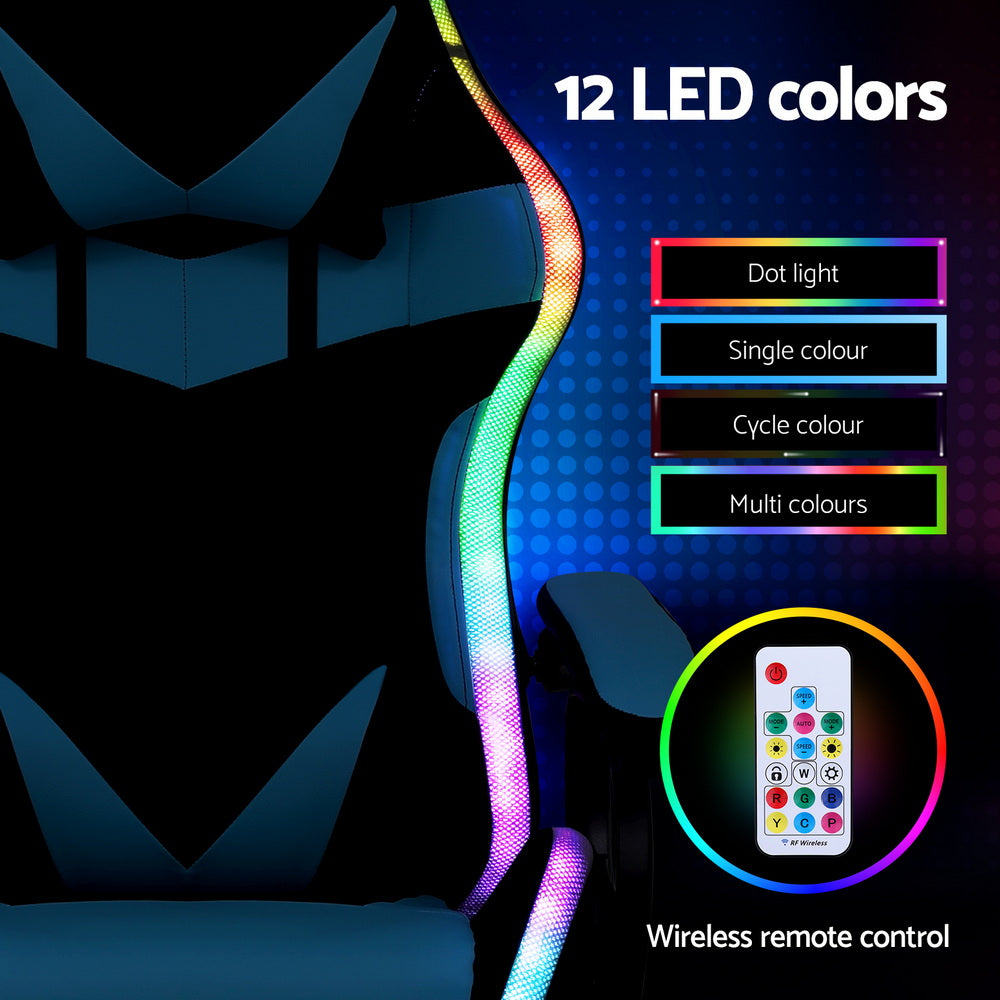 Artiss Gaming Office Chair 12 RGB LED Massage Computer Work Seat Footrest Cyan Awezingly